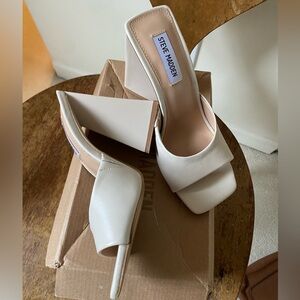 Steve Madden Women's Cream Block Heeled Mules Lea Twists Bone